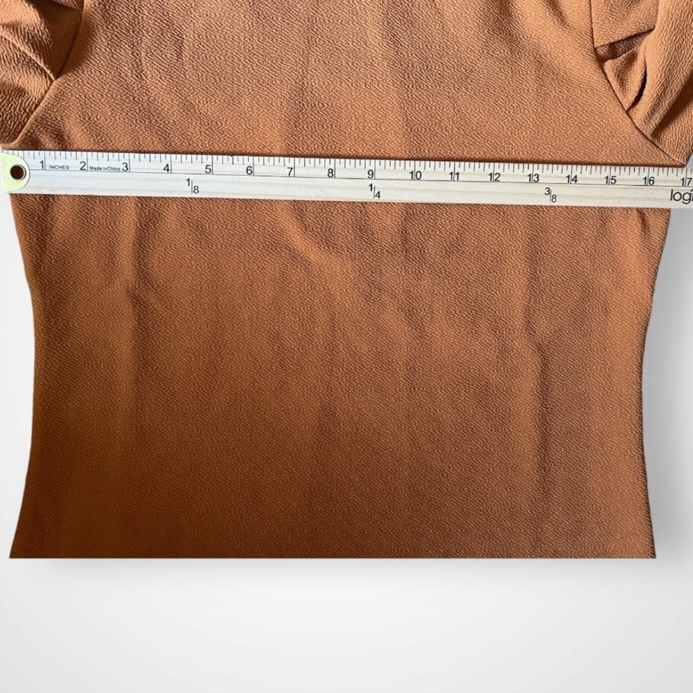 Camel Mock Neck Ribbed Long Sleeve Knit Top W/ Exaggerated Shoulders Large | EUC - Picture 8 of 9